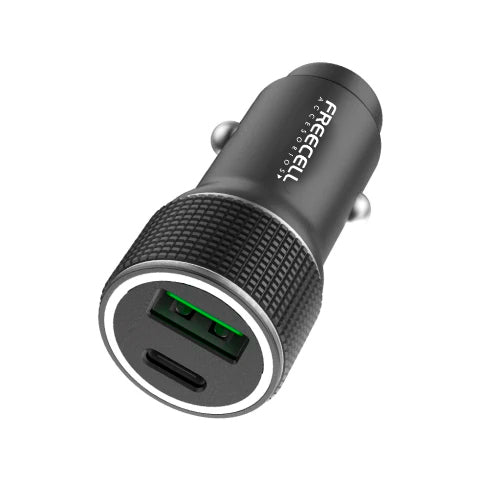 Cargador celular p/ auto FREECELL 12V- 24V 38W USB - USB C