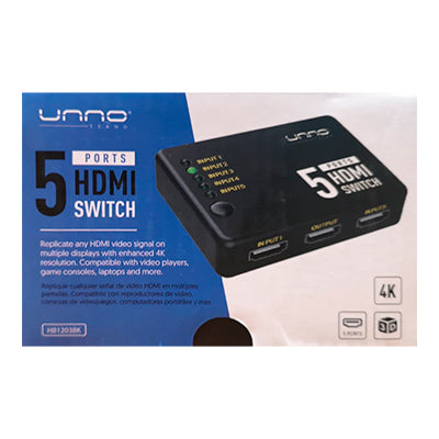 Switch Unno 5 Puertos Hdmi 4k x 2k 60hz 3d Compatible