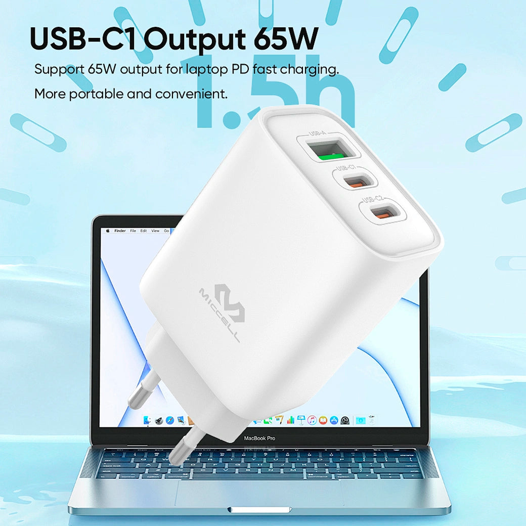 Cargador pared MICCELL 3 Puertos 65W Carga Ràpida