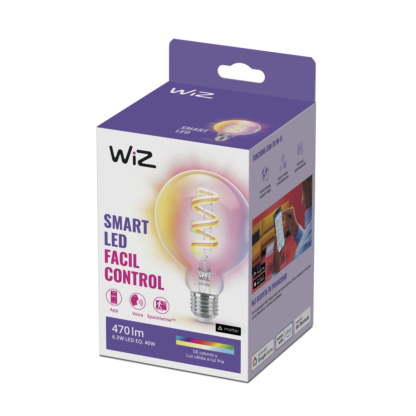 Lámpara Led Inteligente Philips Wiz 6,3W G95 E27 Blanco Y Color