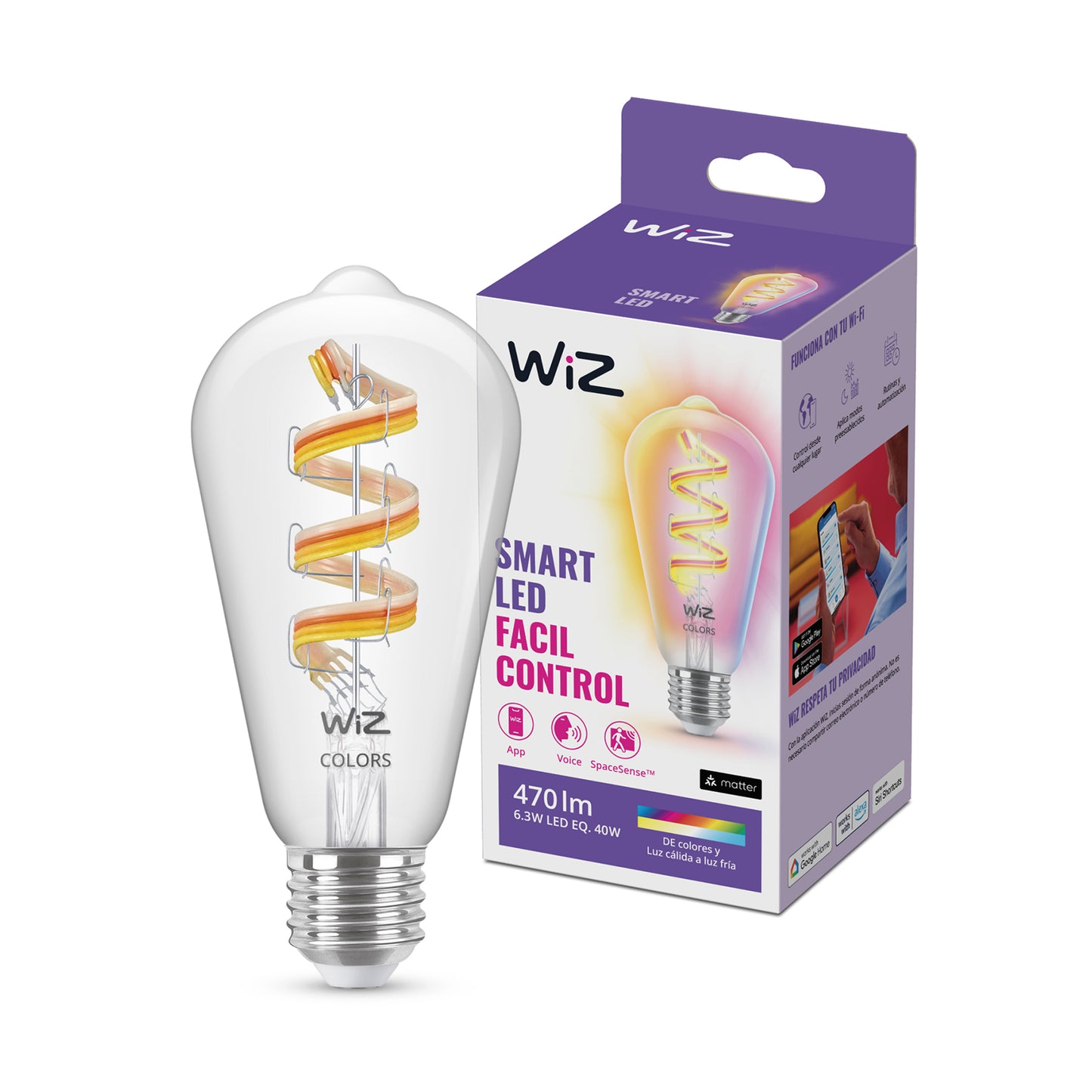 Lámpara Led Inteligente Philips Wiz 6,3W ST64 E27 Blanco Y Color