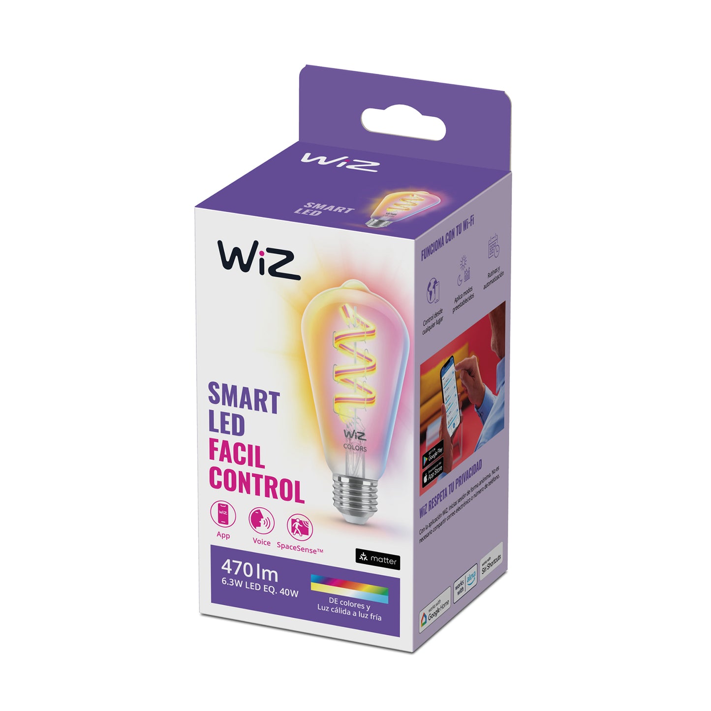 Lámpara Led Inteligente Philips Wiz 6,3W ST64 E27 Blanco Y Color