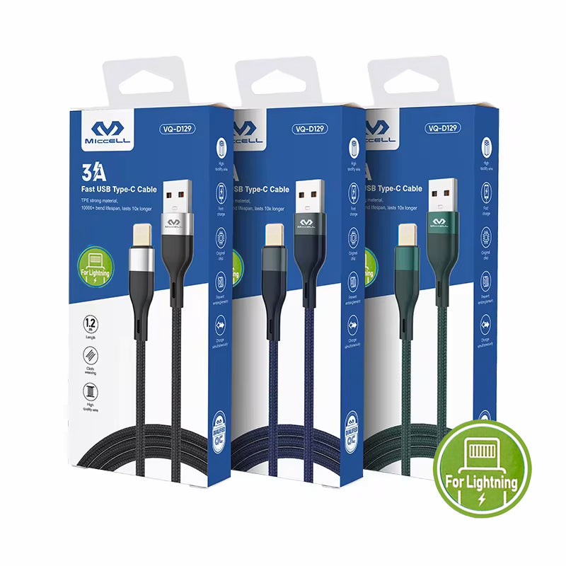 Cable USB a Lightning 1.2m Miccell reforzado carga ràpida