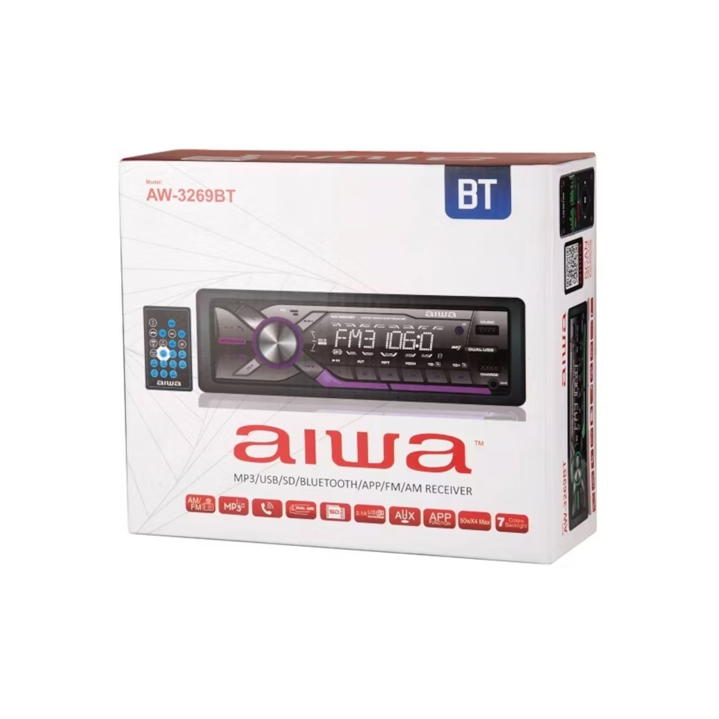 Radio Para Auto Aiwa Aw3269bt 4x50w Bt Rgb Panel Desmontable