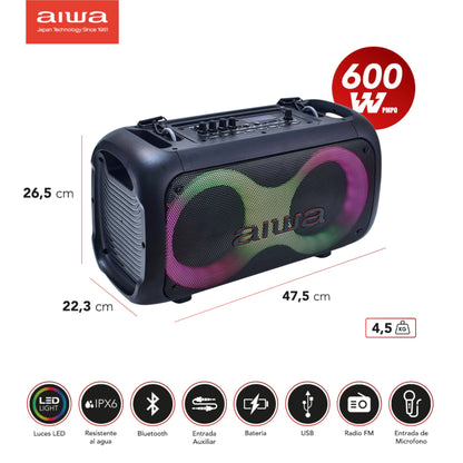 Parlante Inalámbrico Bt Aiwa Awpoh35 Plus 600w Led Ipx6