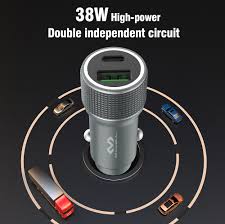 Cargador celular p/ auto FREECELL 12V- 24V 38W USB - USB C