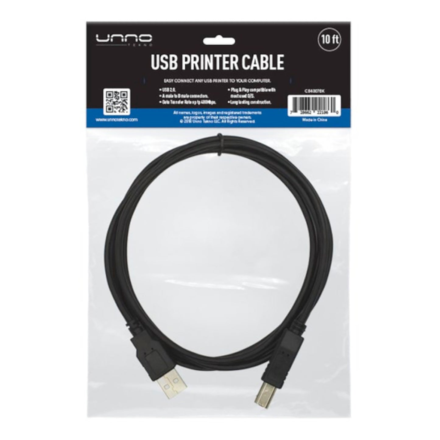 Cable Usb 2.0 Para Impresora Unno Cb4007bk 480mbps 3m