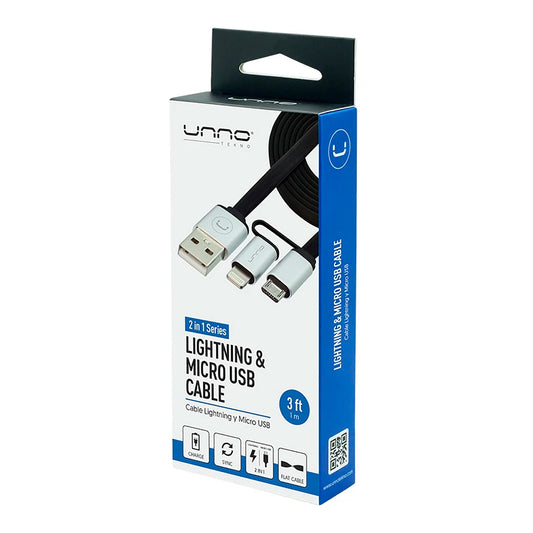 Cable 2 En 1 Lightning Y Micro Usb Unno Plano