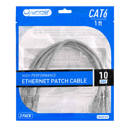 Cable De Conexión Ethernet CAT6 Unno CB4301GY 1FT Pack x3