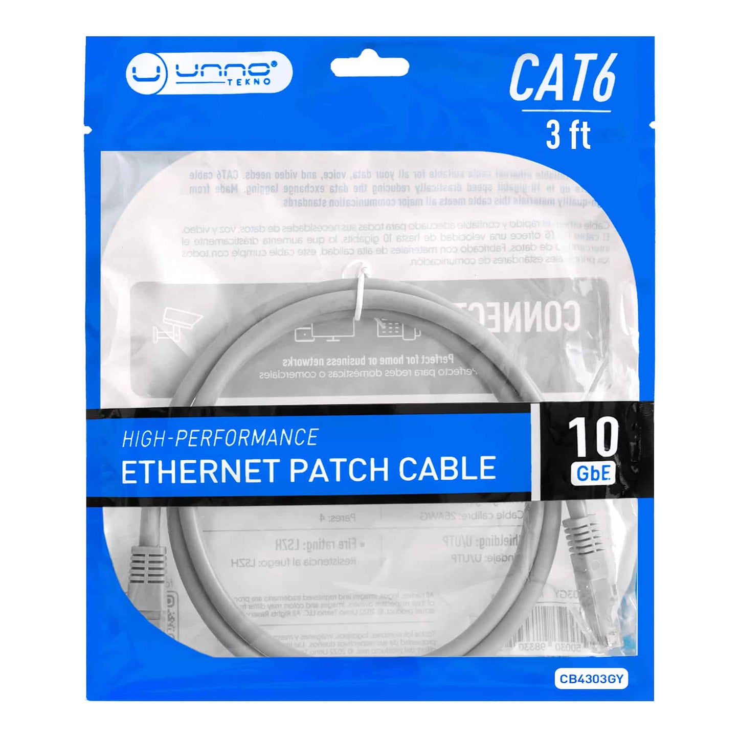 Cable De Conexión Ethernet CAT6 Unno CB4303GY 3FT