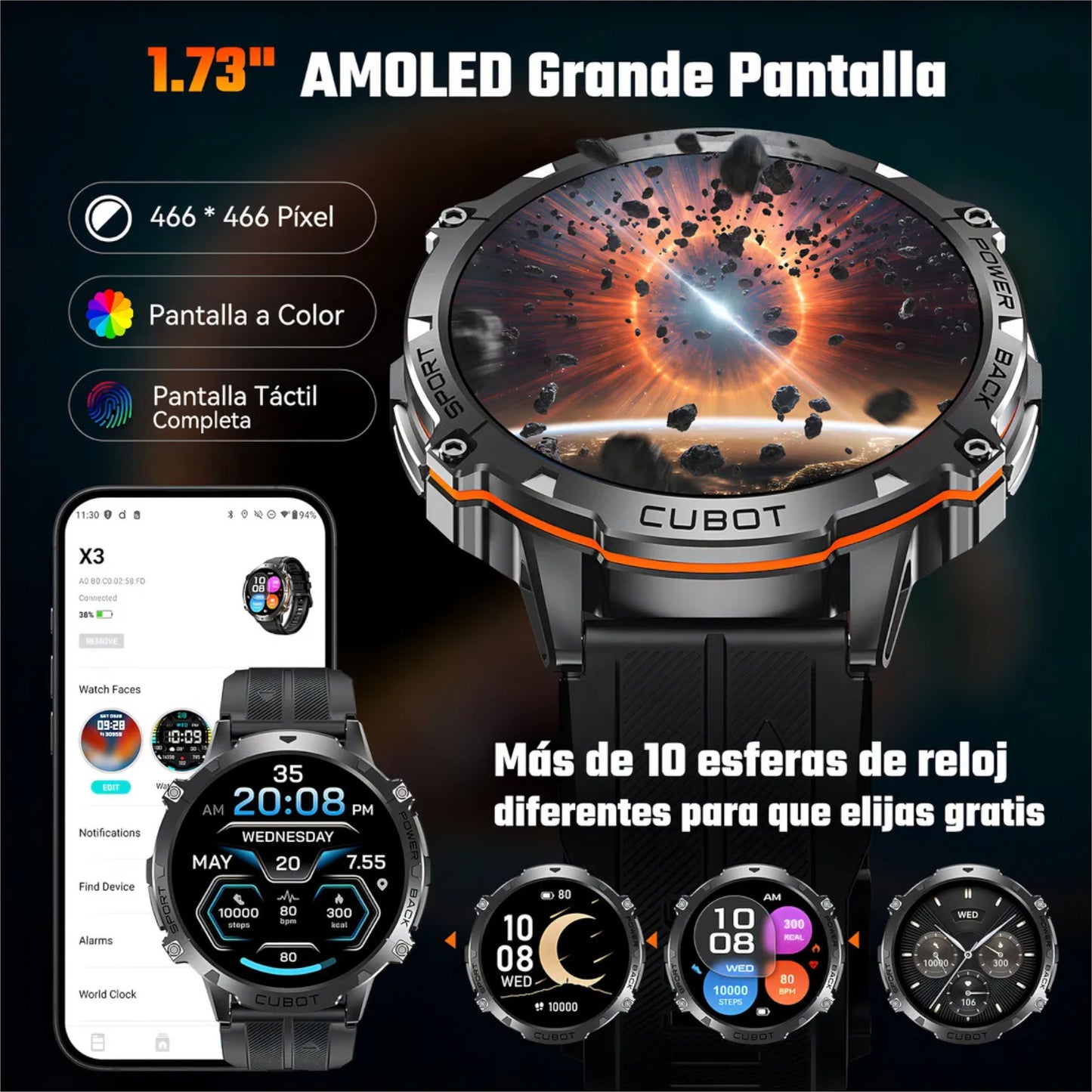 Reloj Inteligente Cubot X3 1atm 1,73" Bluetooth