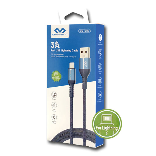 Cable USB a Lightning 1.2m Miccell reforzado carga ràpida.
