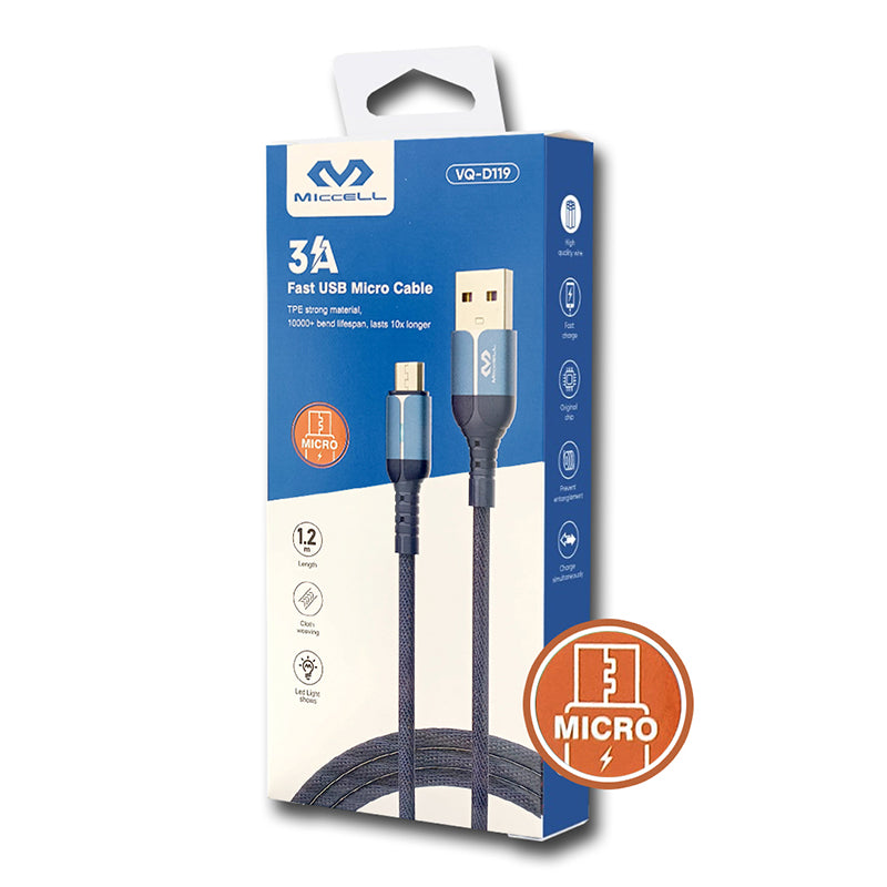Cable USB a Micro USB 1.2m Miccell reforzado carga ràpida