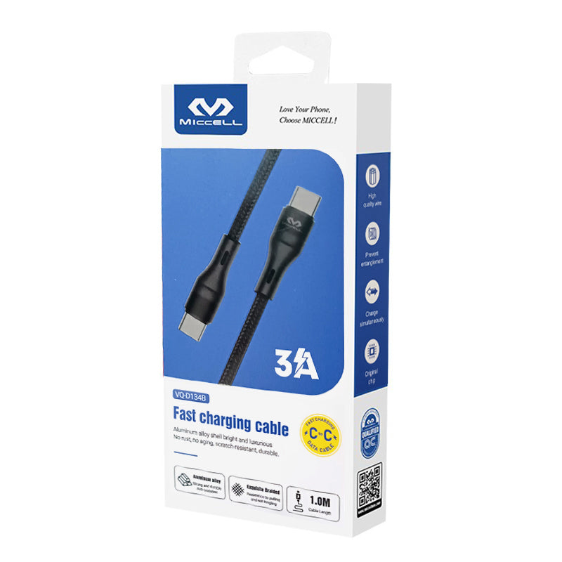 Cable tipo C a tipo C 60W Miccell 1 m. reforzado carga ràpida