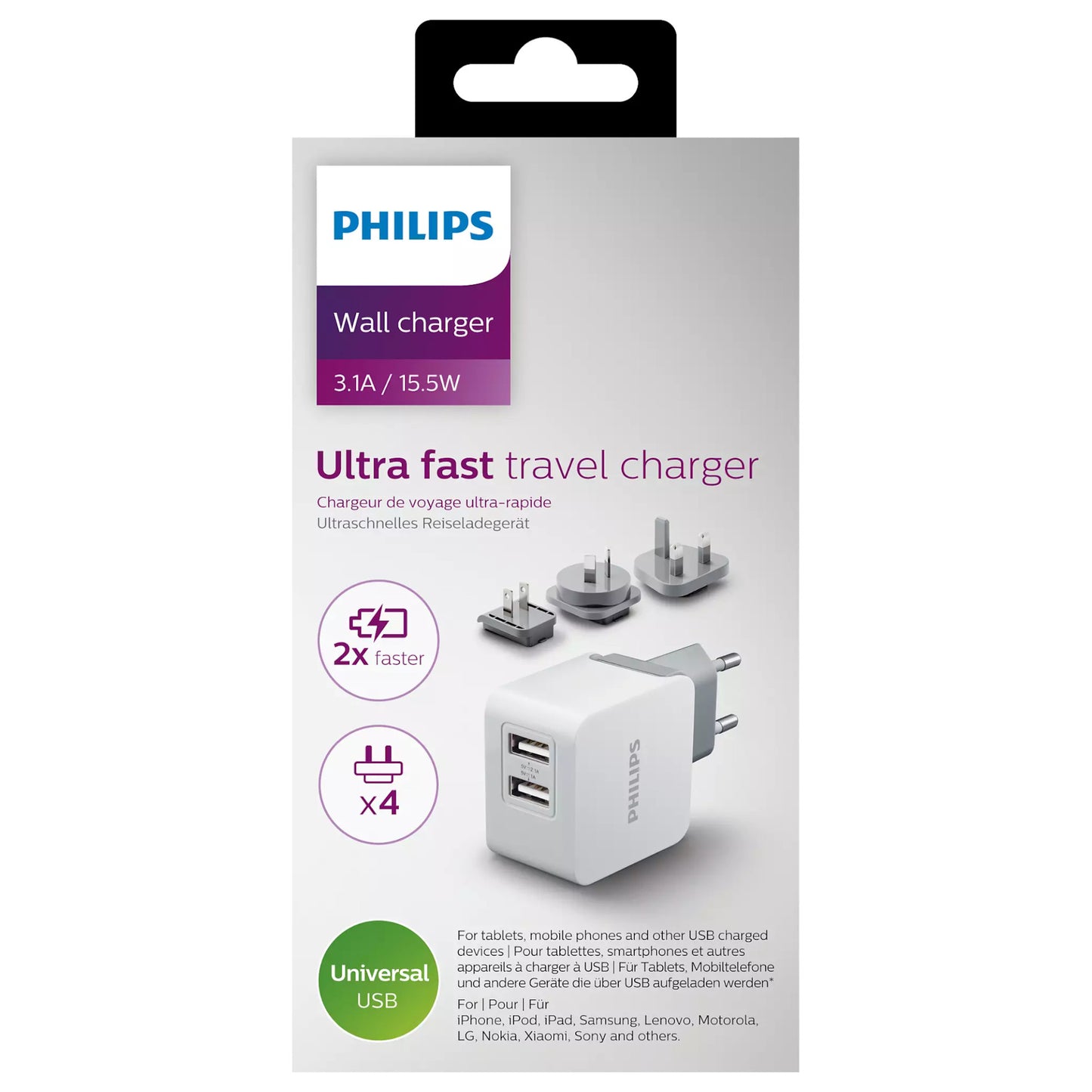 Cargador De Pared Philips Dlp2220/10 2USB 15,5w