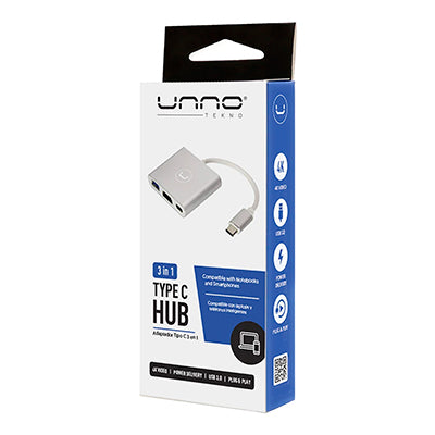 Hub Unno Tipo C  3 En 1 Usb 3.0 Hdmi Pd