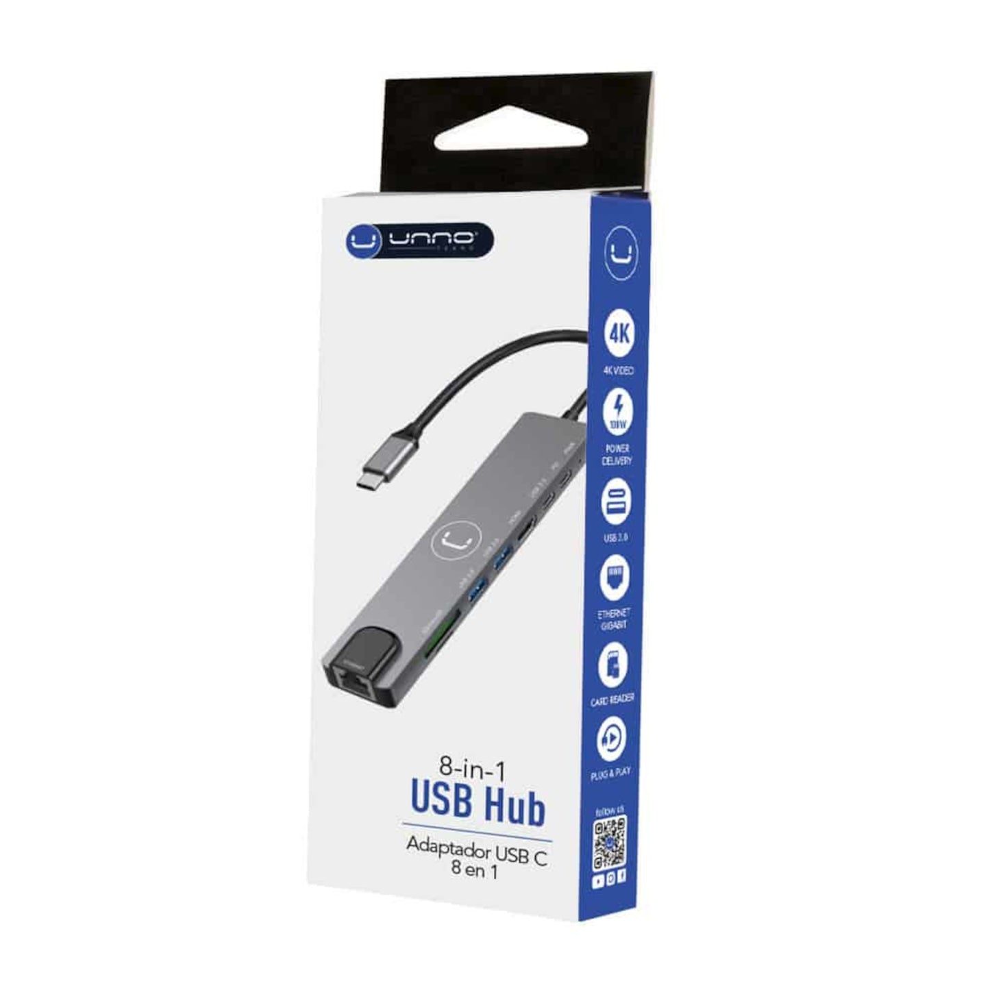 Hub Unno Tipo C 8 en 1 Usb 3.0 Hdmi Ethernet