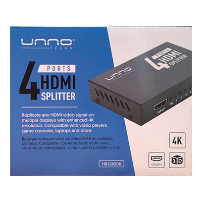 Splitter Unno 4 Puertos Hdmi 4k x 2k 30hz 3d Compatible