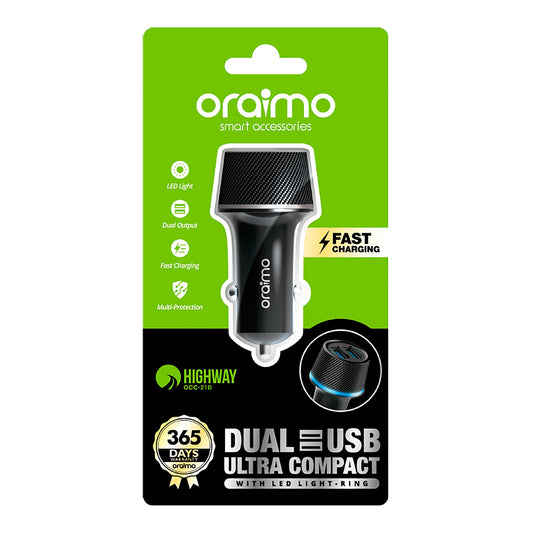 Cargador De Auto Oraimo 2 Usb 2,1A Anillo Led