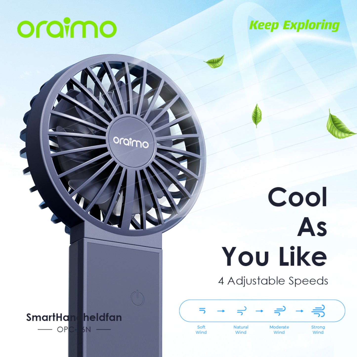 Ventilador de Mano Portátil Oraimo Opcf6n 4 Velocidades