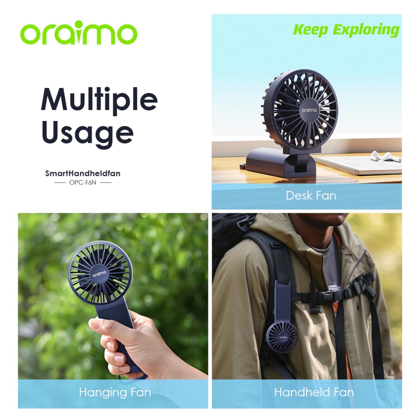 Ventilador de Mano Portátil Oraimo Opcf6n 4 Velocidades