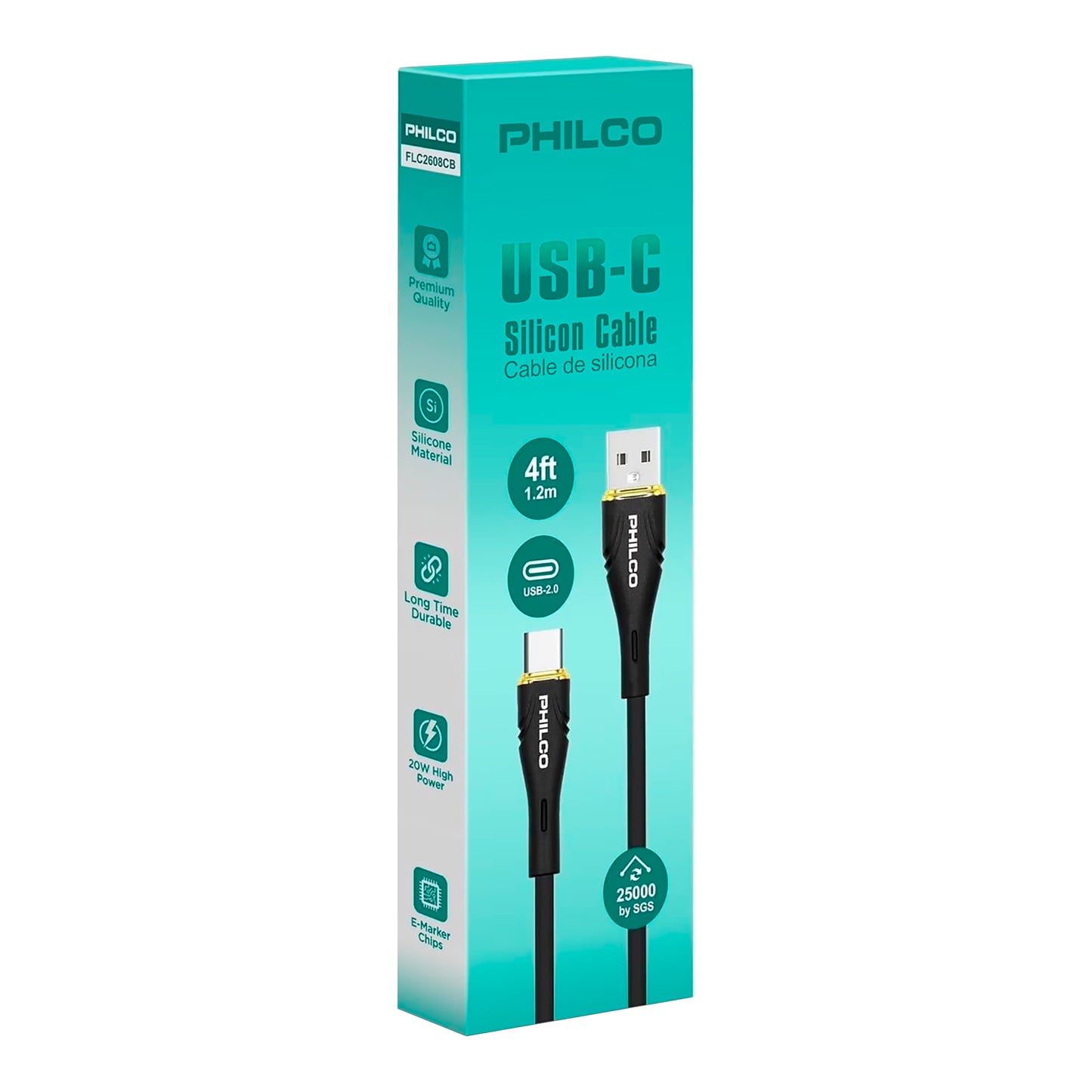Cable Usb C - Usb A Philco 20w 480mbps 1,2m Negro