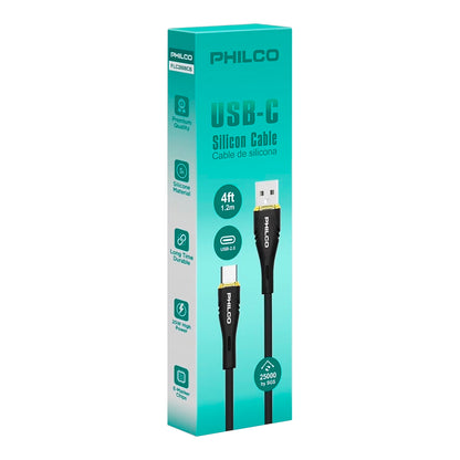 Cable Usb C - Usb A Philco 20w 480mbps 1,2m Negro