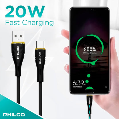 Cable Usb C - Usb A Philco 20w 480mbps 1,2m Negro