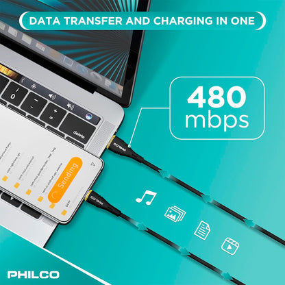 Cable Usb C - Usb A Philco 20w 480mbps 1,2m Negro
