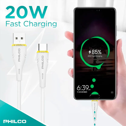Cable Usb C - Usb A Philco 20w 480mbps 1,2m Blanco