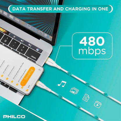 Cable Usb C - Usb A Philco 20w 480mbps 1,2m Blanco