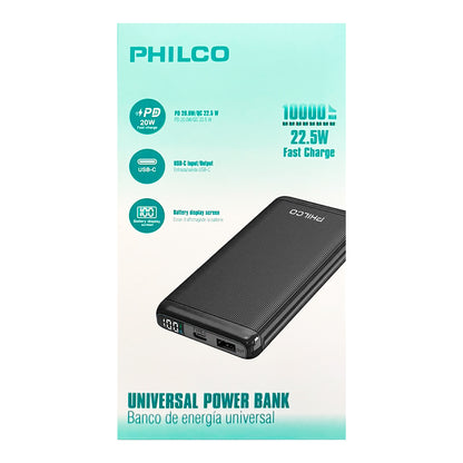 Powerbank Philco 10000mah 1 Usb C / 1 Usb A Negro