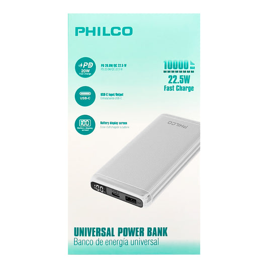 Powerbank Philco 10000mah 1 Usb C / 1 Usb A Blanco