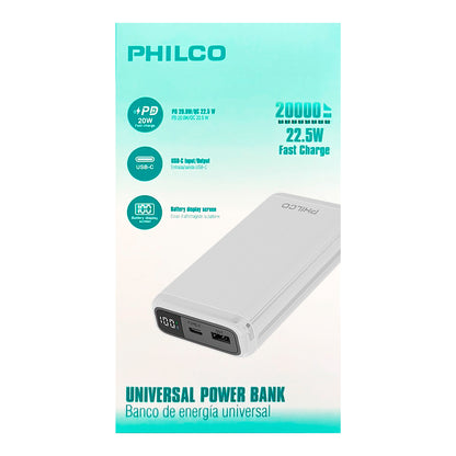 Powerbank Philco 20000mah 1 Usb C / 1 Usb A