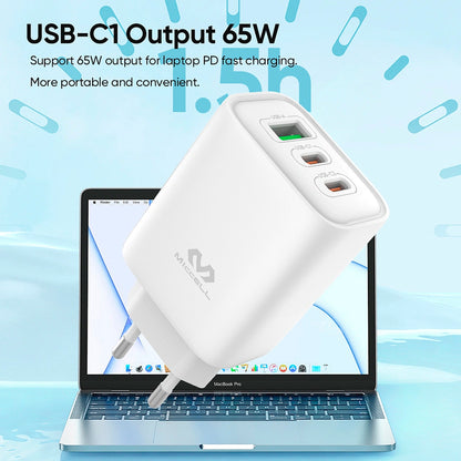 Cargador pared MICCELL 3 Puertos 65W Carga Ràpida