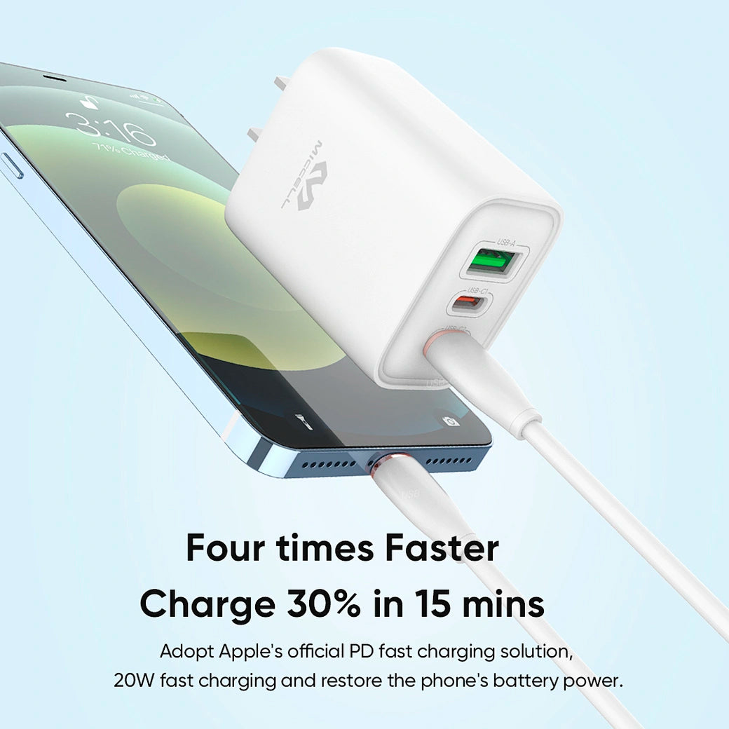 Cargador pared MICCELL 3 Puertos 65W Carga Ràpida