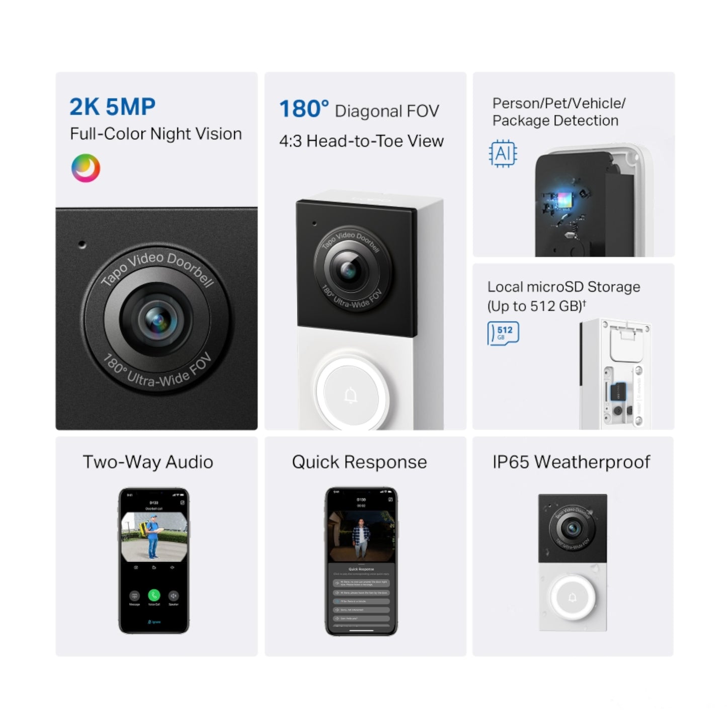 Timbre Con Video Cableado Tapo D130 Visión Nocturna Wifi 2K