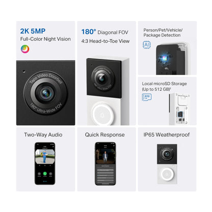 Timbre Con Video Cableado Tapo D130 Visión Nocturna Wifi 2K