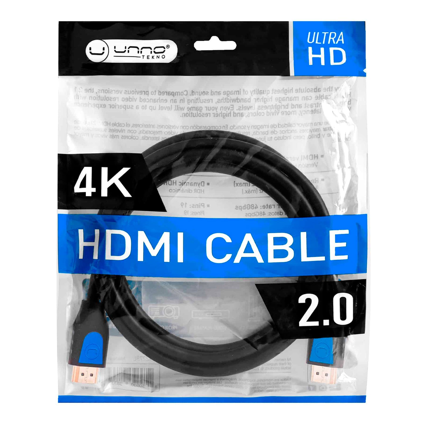 Cable Hdmi 2.0 Unno Cb4226bl Soporta 4K 3m