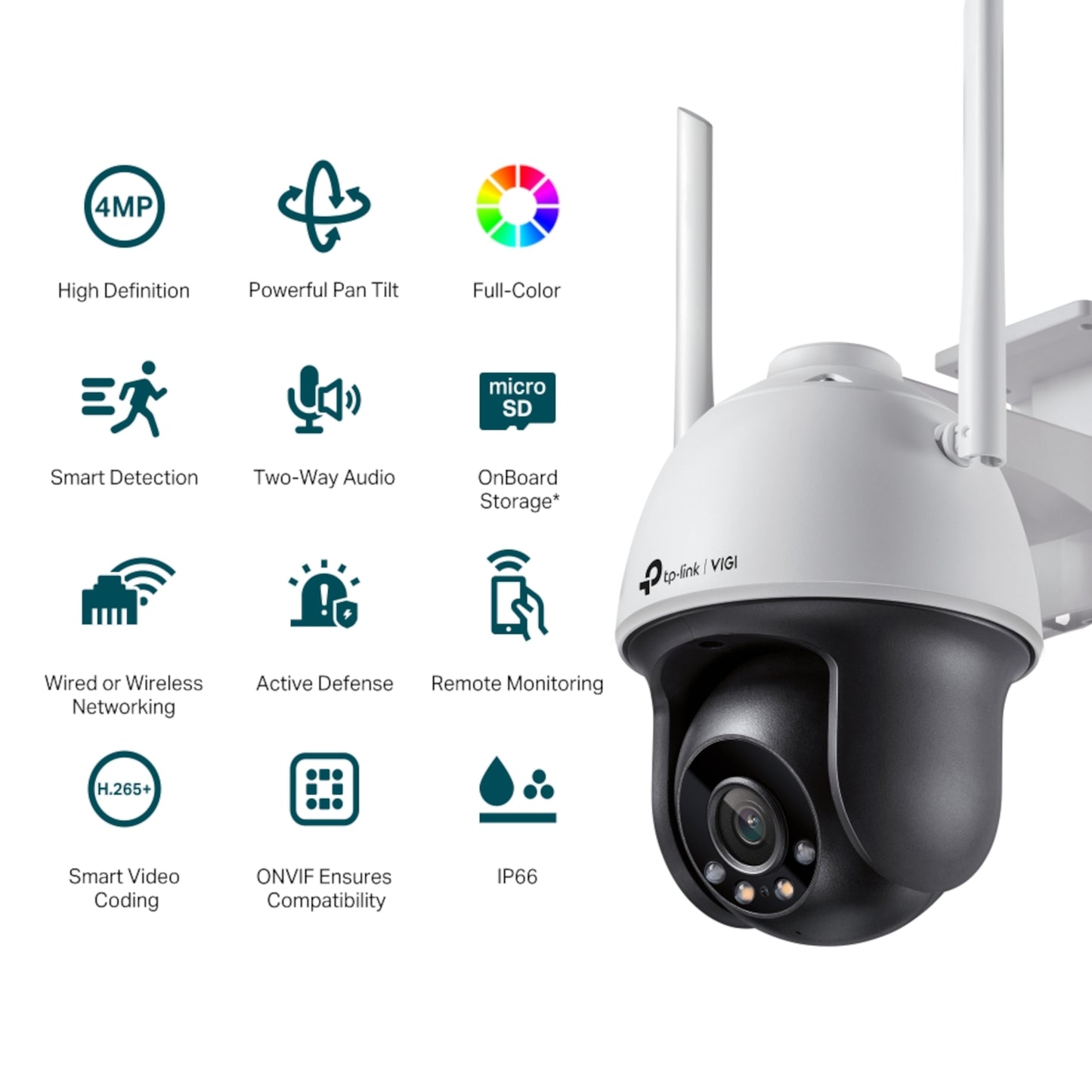 Cámara Seguridad Ext Tp-Link Vigi C540 360° Wi-Fi Color Día Noche 2K 4mp