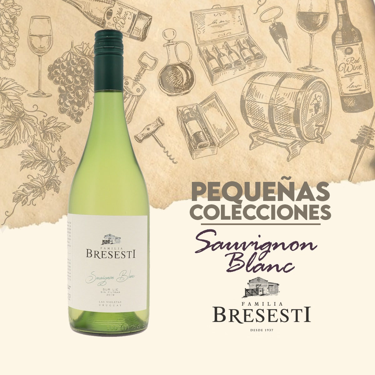 Vino Pequeñas Colecciones Bresesti Sauvignon Blanc Sur Lie 750cc