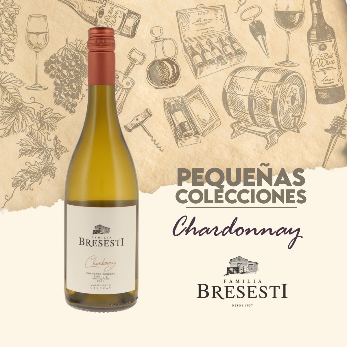 Vino Pequeñas Colecciones Bresesti Chardonnay Sur Lie 750cc