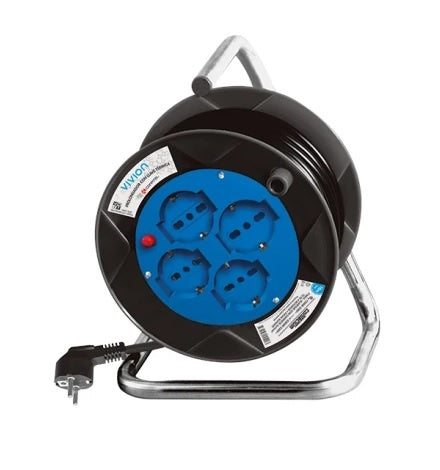 Alargue carrete 15 metros 4xSchuko a ficha Schuko Conatel